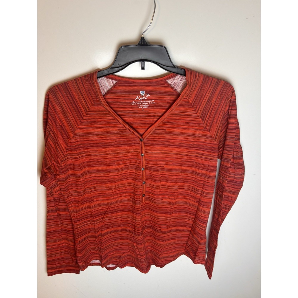 Kuhl Striped Cotton Tencel Blend Henley Long Sleeve Shirt Size LG
